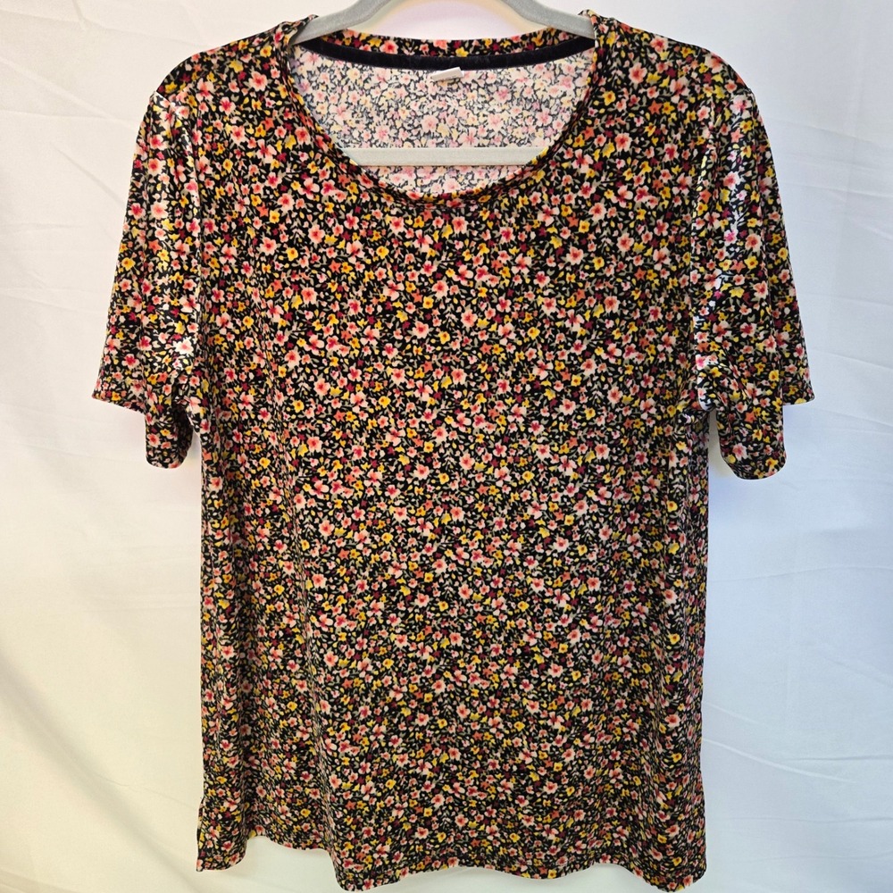 Old Navy Floral Velvet Short Sleeve Tee, Womens Size Large